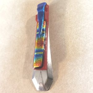 Handmade Multicolored Glass and Silverware Stem Pendant, Geometric Design